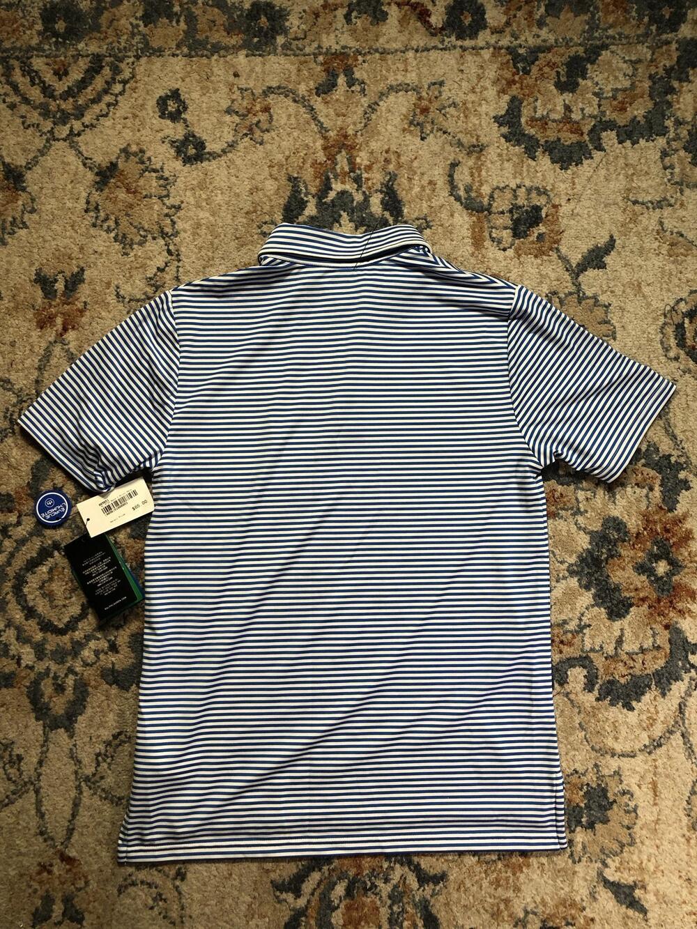 RLX Ralph Lauren Polo Shirt Boys L 14-16 Blue Stripe Memorial Golf Short Sleeve - Picture 14 of 14